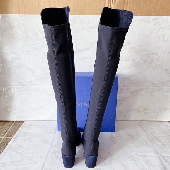 Stuart Weitzman 5050 City Block OTK Boot Over the Knee Blue Suede EU 37 US 6.5 - Picture 6 of 11
